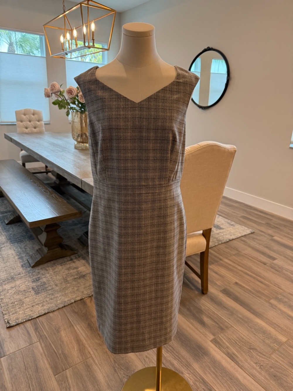 Ann Taylor Structured Gray Plaid Midi Sheath Dress (like new - worn once!)